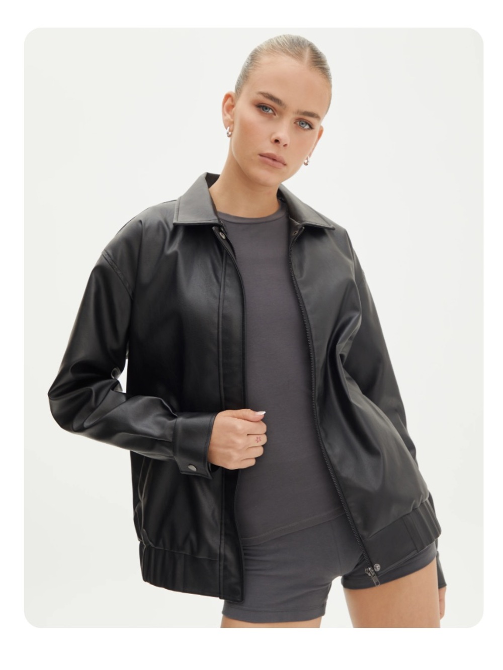 Faux Leather Drop Shoulder Oversized Jacket